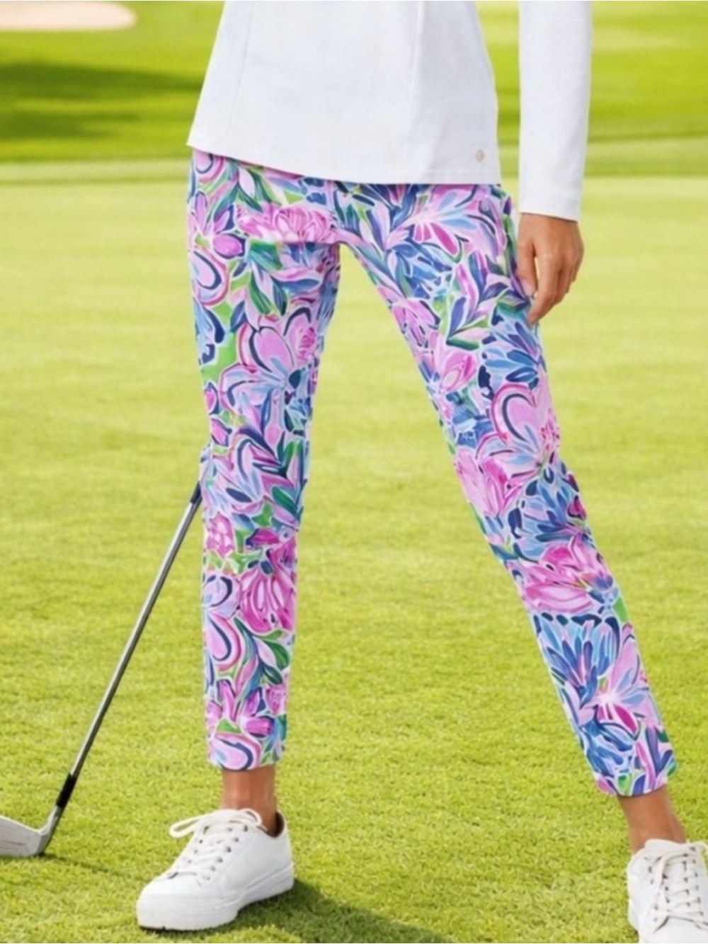 Lilly Pulitzer Luxletic Corso Pant UPF 50+ Gecko‎ Green Tiger Sunrise Golf NEW
